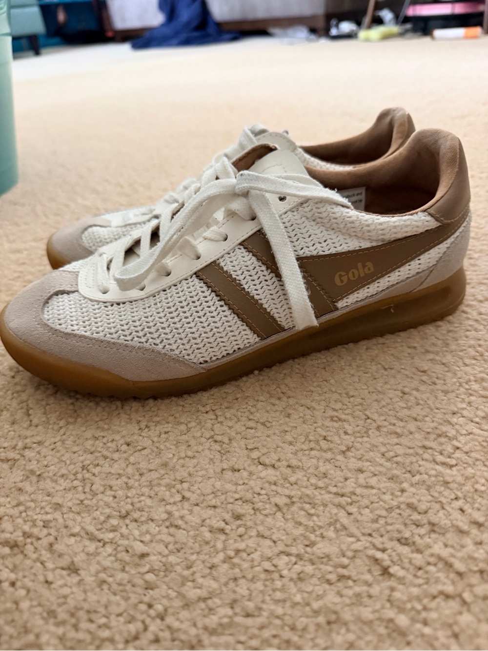 Gola White and Tan Mesh Retro Trainer
